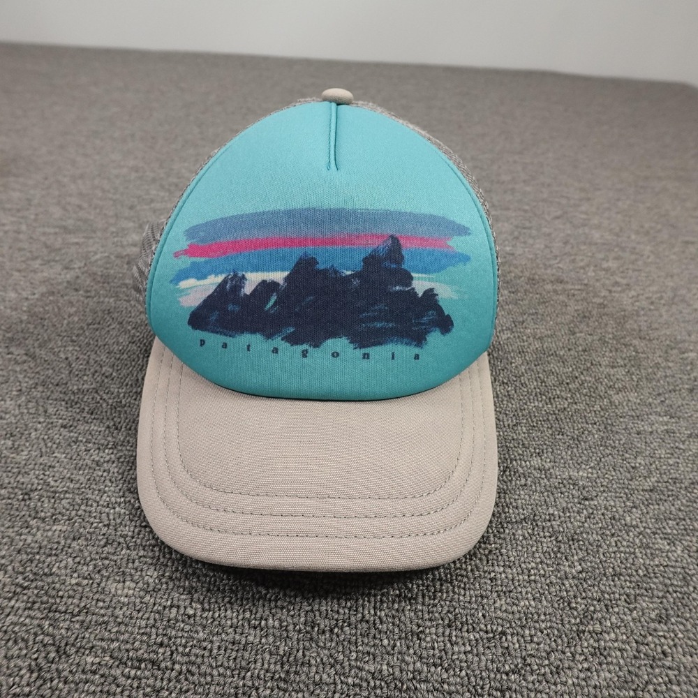 Patagonia Hat Cap Snap Back Teal Gray Mesh Trucker Mountain Graphic Mens